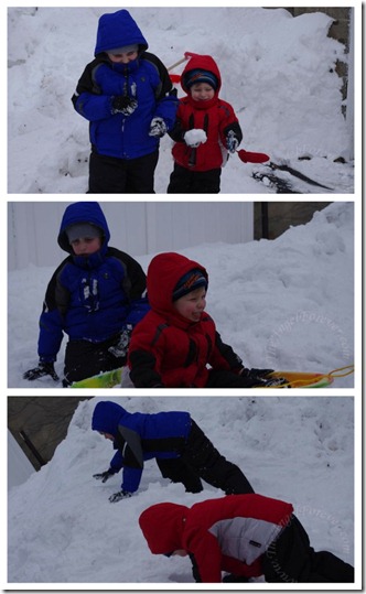 Both boys playing in the snow mountain